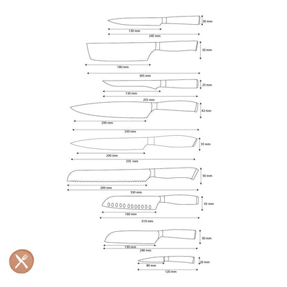Shinrai Knives - Damascus Print Onyx Epoxy 9-delige Messenset Messenset Shinrai Knives 