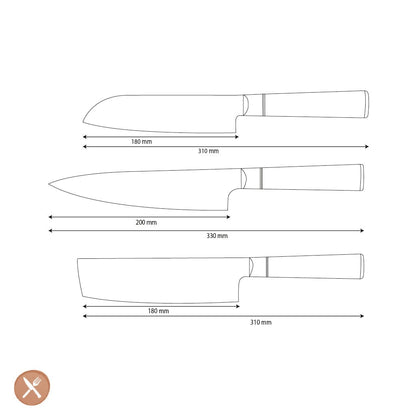 Shinrai Knives - Epoxy Onyx 3-delige Damascus Messenset - Koksmes + Nakiri + Santoku Messenset Shinrai Knives 