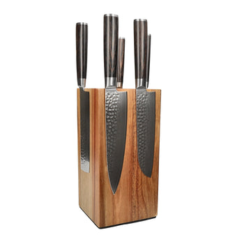 Shinrai Knives - Hammered Damast BR 5-delige Messenset + Messenblok Rotate Messenset met blok Shinrai Knives 