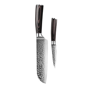 Couteaux Shinrai - Coffret de 2 couteaux en acier inoxydable martelé - Santoku + couteau d'office