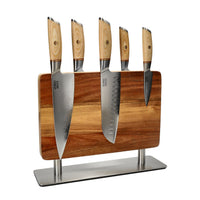 Couteaux Shinrai - Coffret de 5 couteaux Hikari Damascus + bloc à couteaux Coffret de couteaux Stans avec bloc Couteaux Shinrai