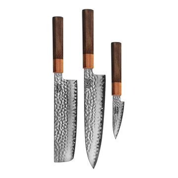 Couteaux Shinrai - Kigami Exclusive Damascus 3 pièces - Couteau de chef + Nakiri + Couteau d'office Ensemble de couteaux Shinrai Knives