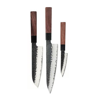 Couteaux Shinrai - Ensemble de couteaux damas Kurayami 3 pièces - Couteau de chef + Santoku + Couteau d'office Ensemble de couteaux Shinrai Knives