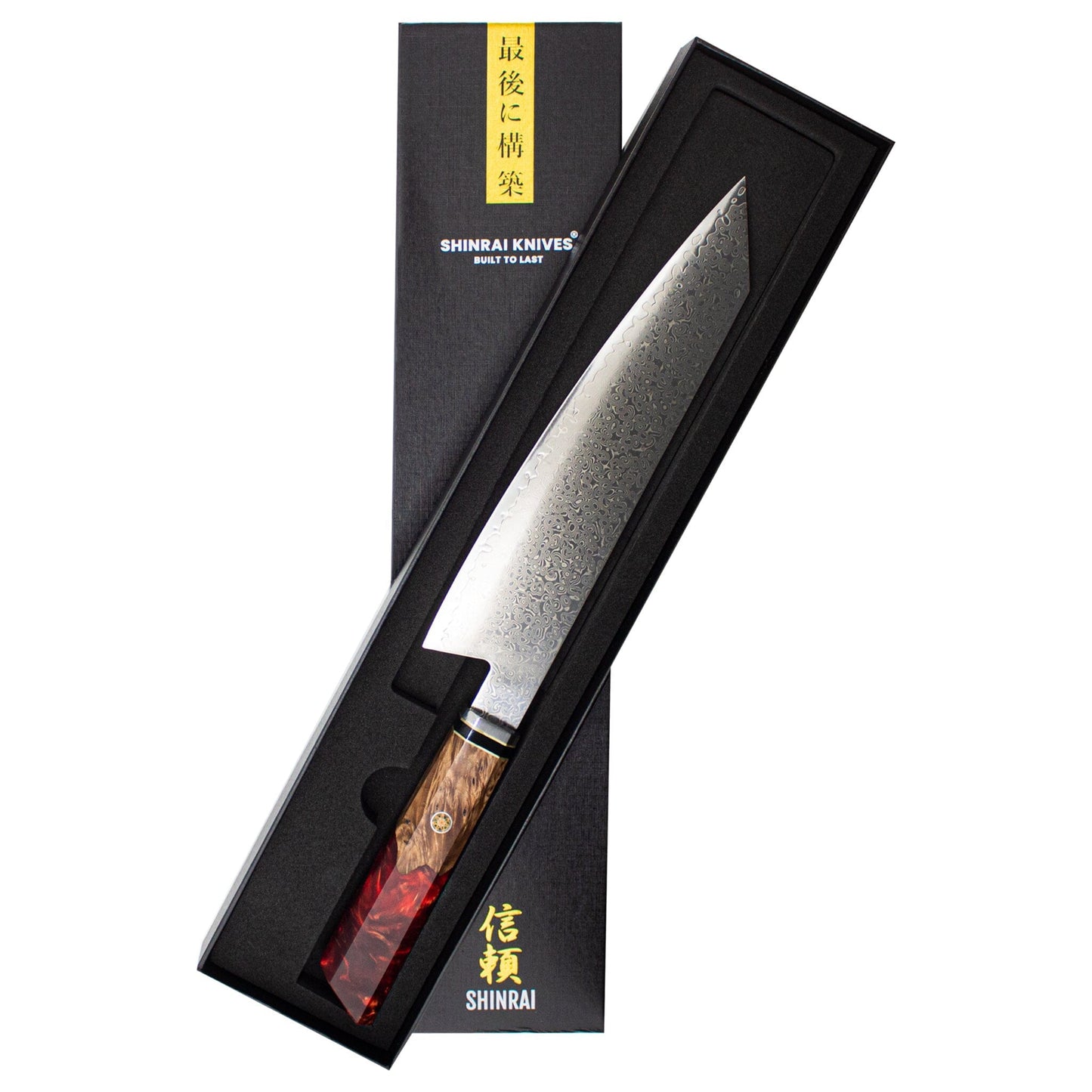 Shinrai Knives - Ruby Octagon Damascus Kiritsuke 23 cm - Special Edition Kiritsukemes Shinrai Knives 