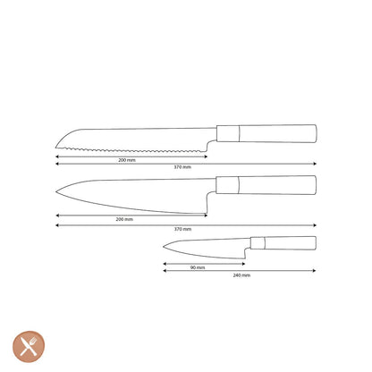 Shinrai Knives - Takumi Kaza 3-delige Damascus Messenset - Koksmes + Broodmes + Schilmes Messenset Shinrai Knives 